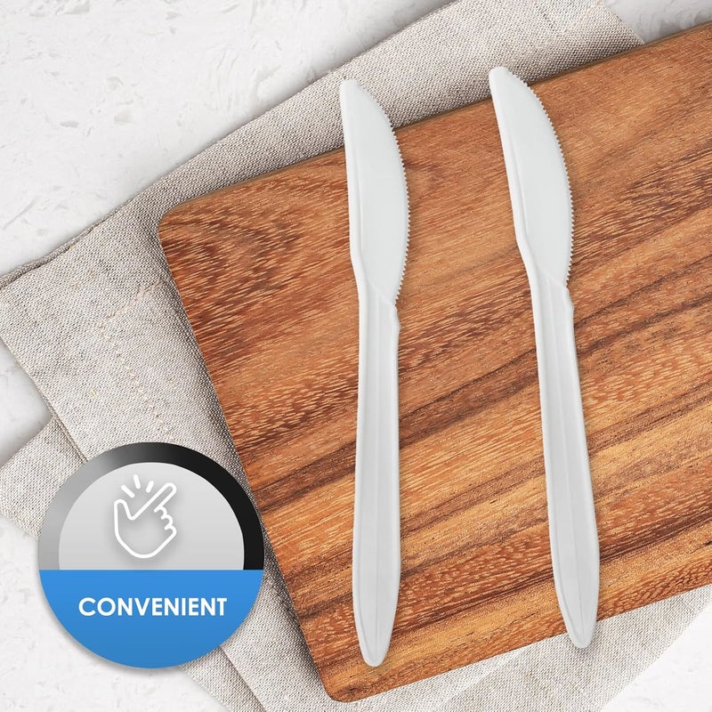 PAMI 400-Pack Disposable Plastic Knives, Medium-Weight Sturdy Cutlery for Parties, Catering, Weddings, Takeaway (Knives White) - Image 3